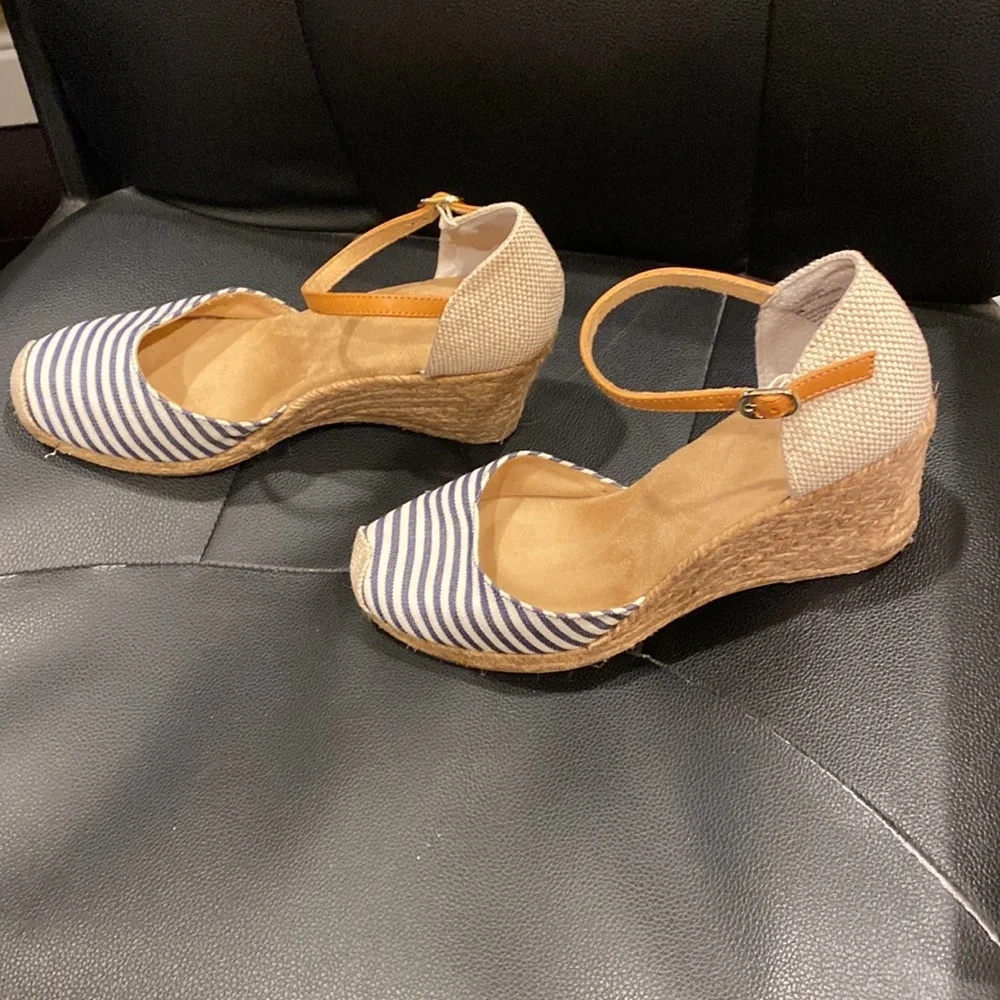 White Mountain striped denim espadrille wedges